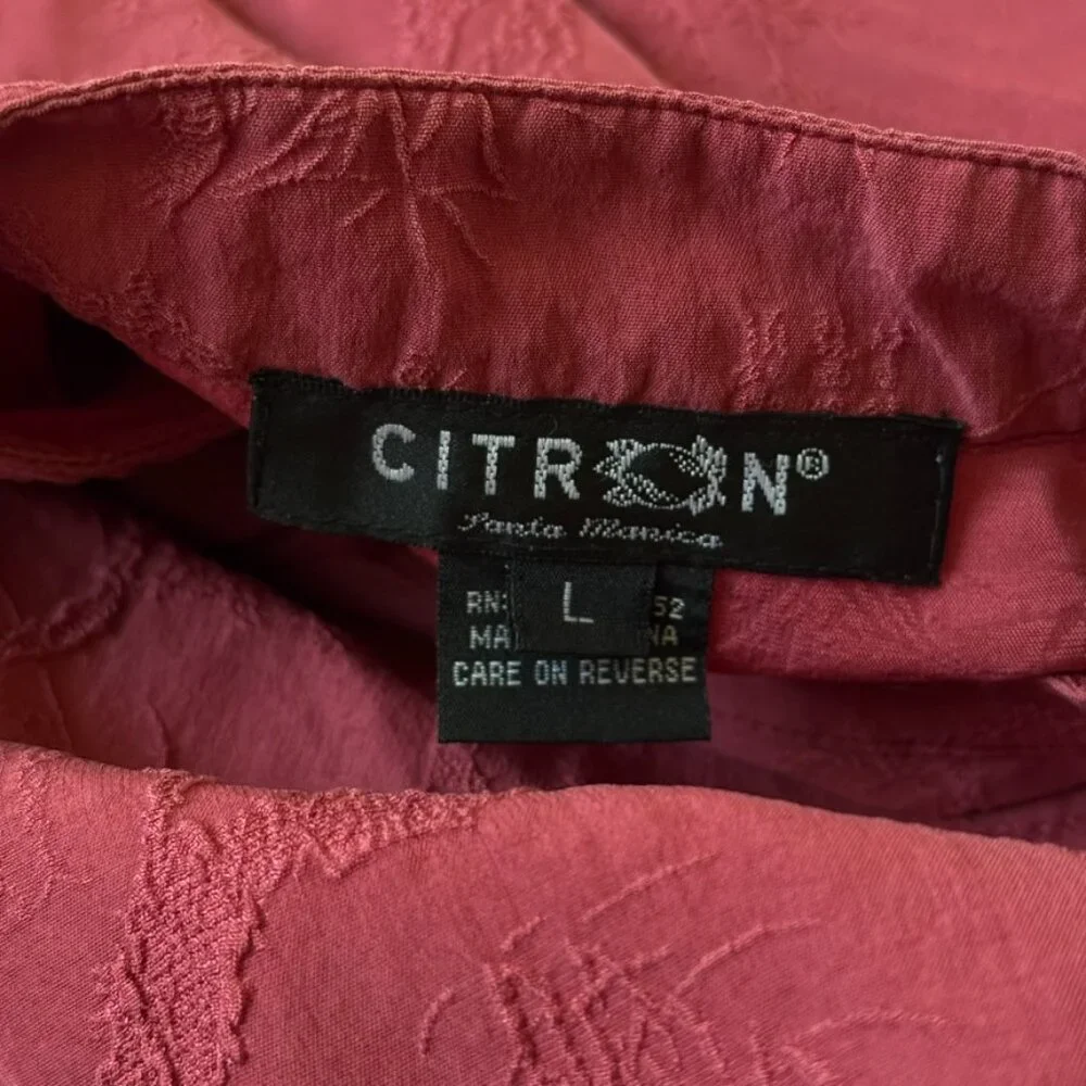 Citron Santa Monica Womens L Silk Button Tunic Blouse Embossed 3/4 Sleeve Red - Picture 2 of 4